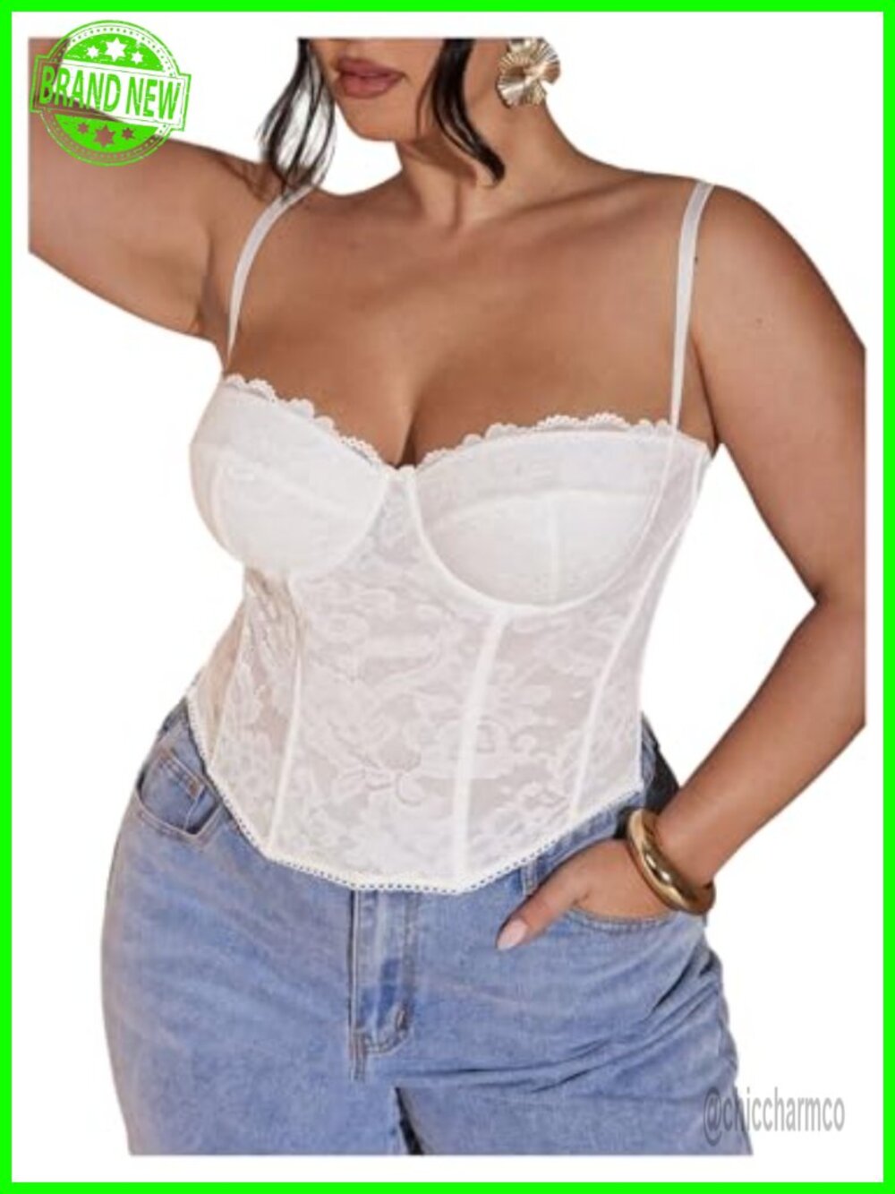 Plus Size Lace Bustier Corset Top Spaghetti Strap Cami Party Club
